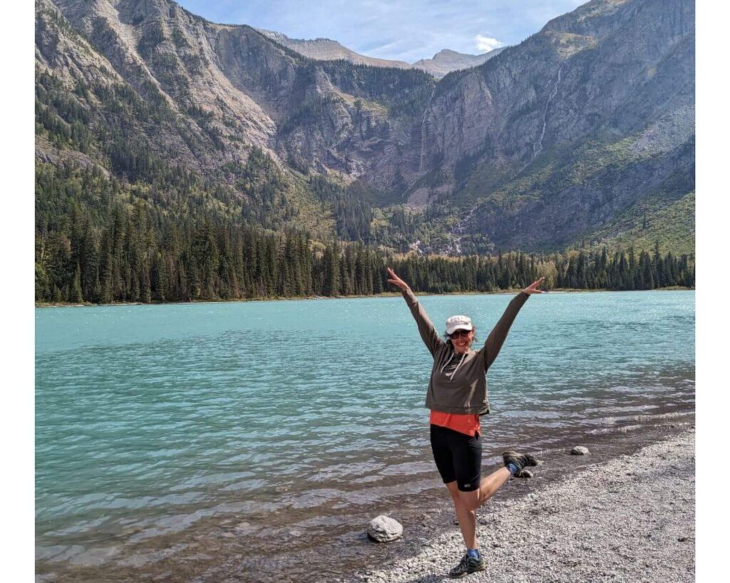 Wearing the Green Vuori hoodie at Glacier NP