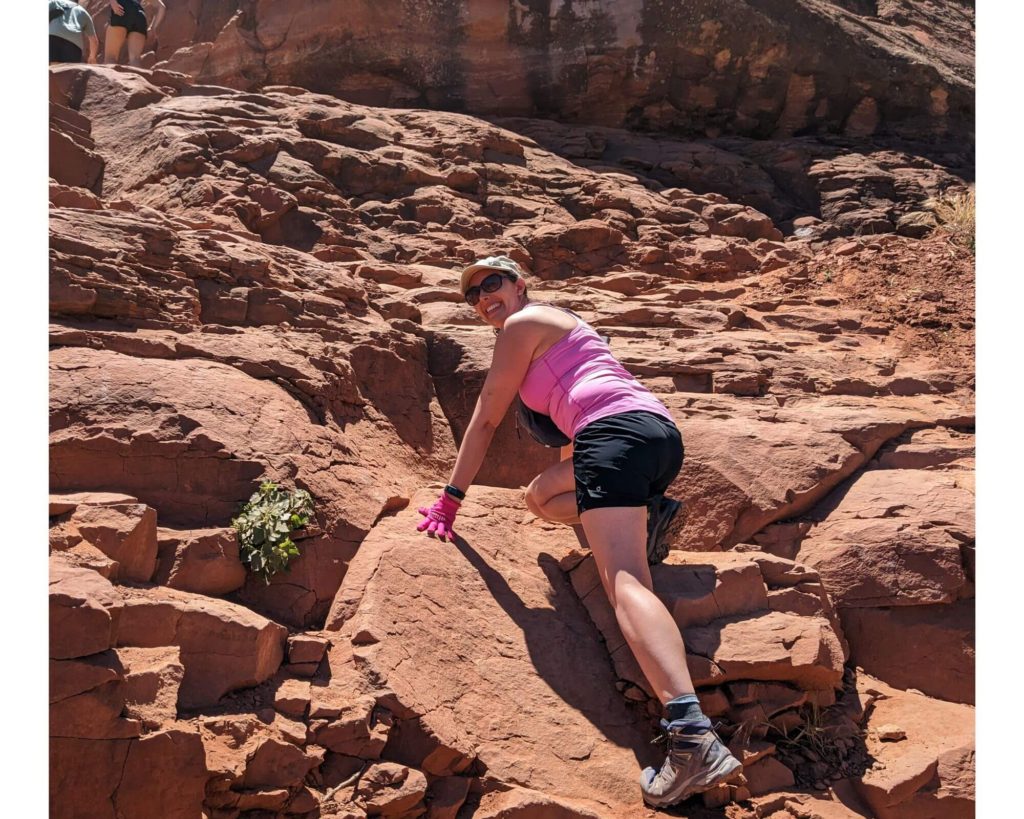 The best hiking attire for women. Rock scrambling in on running shorts.