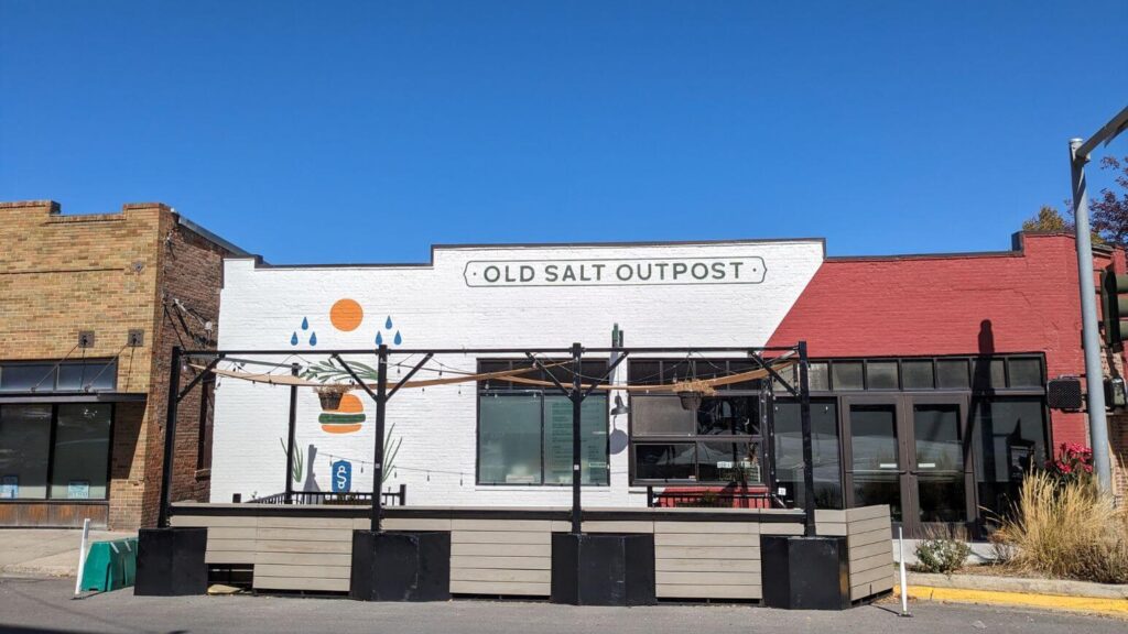 Restaurants in Helena: Old Salt Outpost against a perfect blue sky 