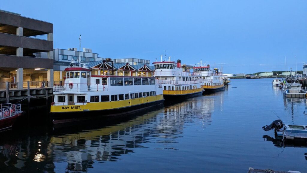 Casco Bay Ferries at the pier at night
