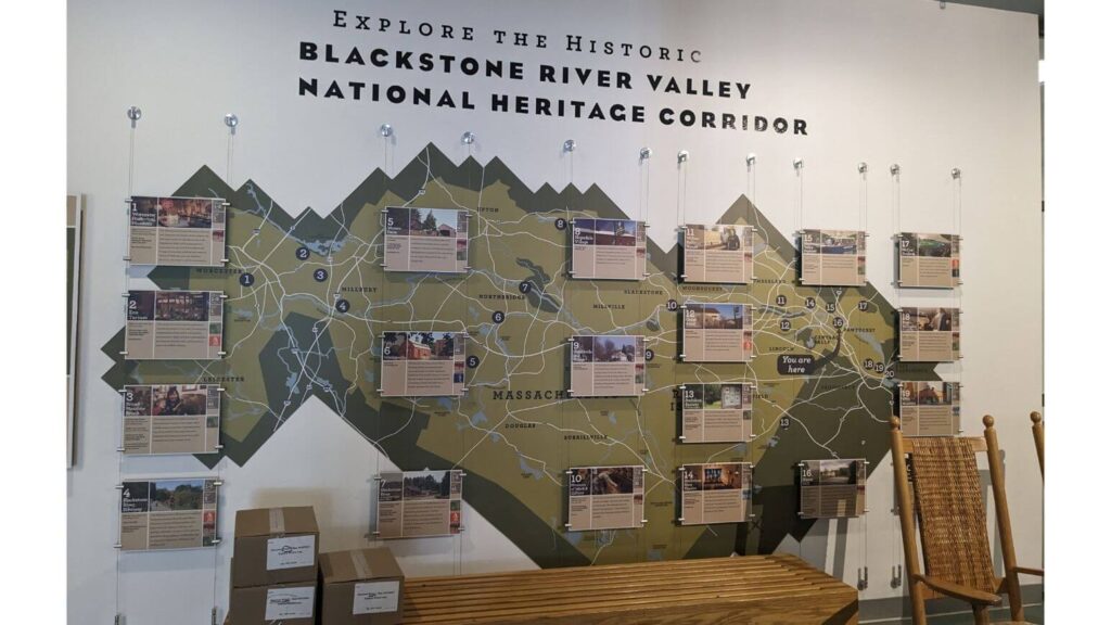 Map with places to explore in the Blackstone River Valley National Heritage Corridor