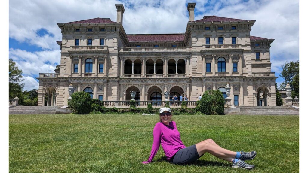 Sitting outside of the Breakers Mansion in Newport
