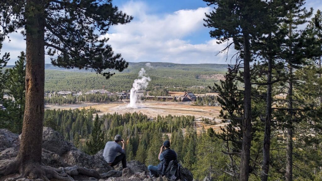 Old Faithful eruption from Observation Point