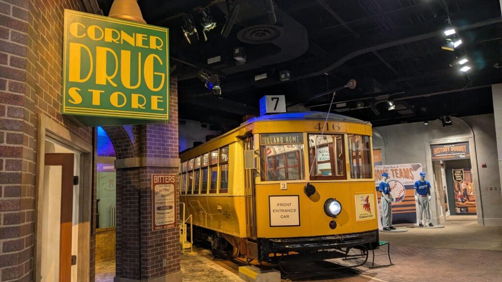 Corner Drug Store sign and Trolley car at the East Tennessee History Center
