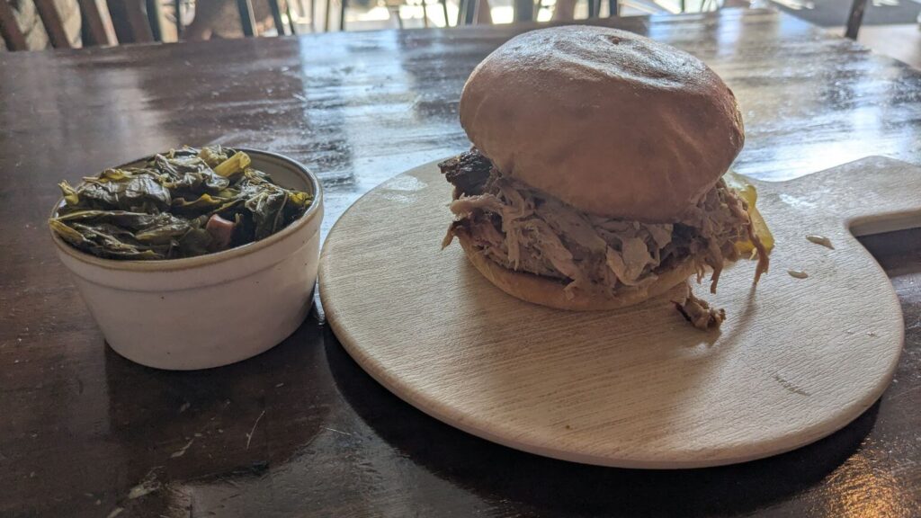 Pulled pork sandwich and turnip greens at The Humble Hog in downtown Knoxville