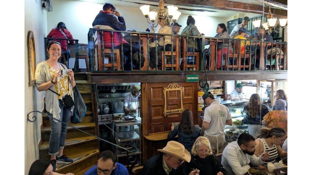 Where to eat in Bogota - inside the cramped 2 story Puerta Falsa restaurant